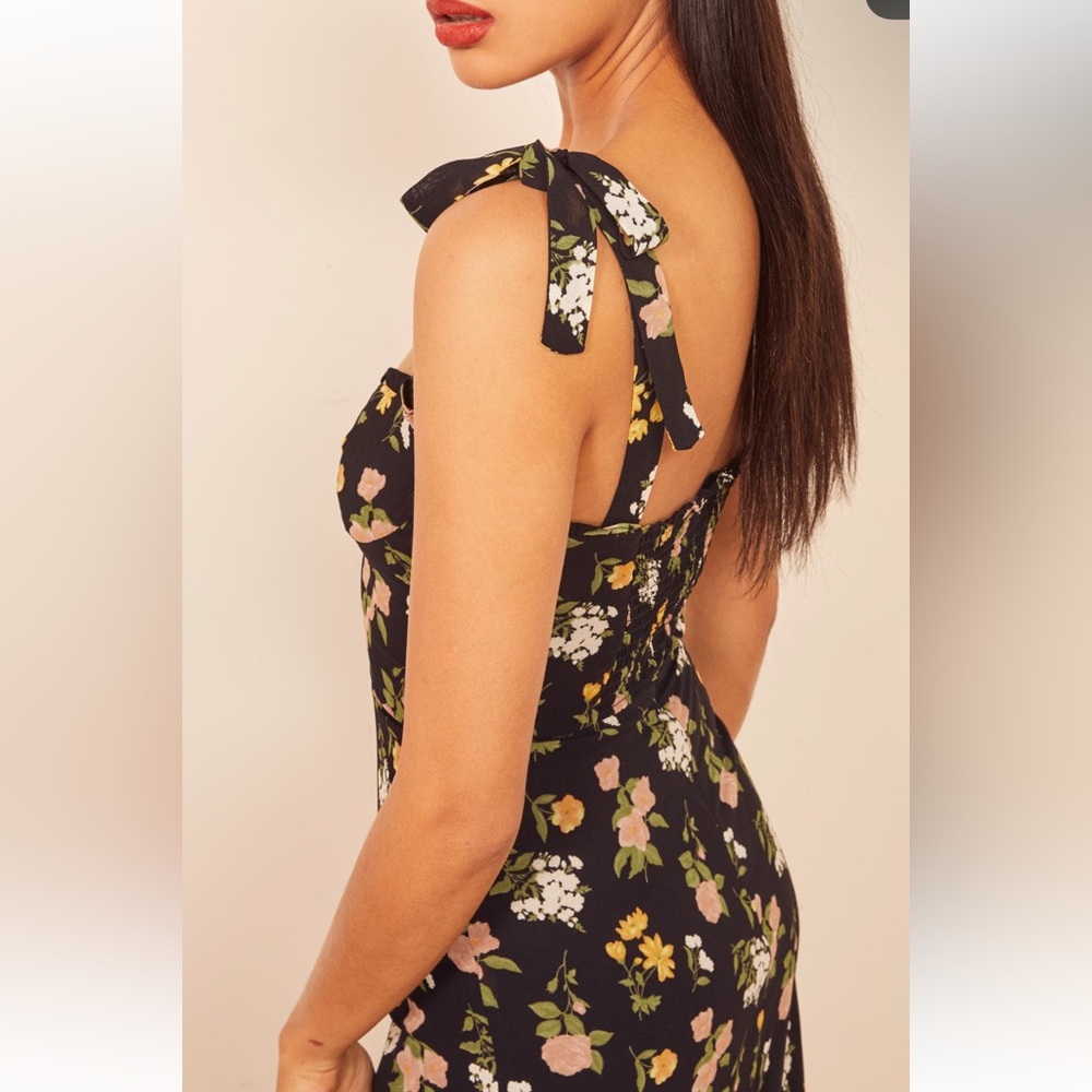 Reformation Floral Midi Dress Floral Print Tie Shoulder Sz 2 - Picture 4 of 16